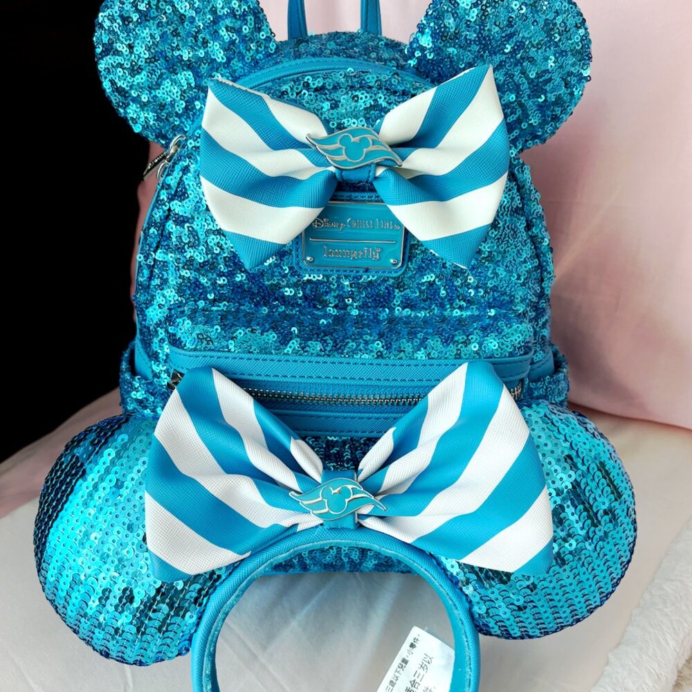 Disney Cruise Line x Loungefly - Teal Sequin Mini Backpack & Ears
